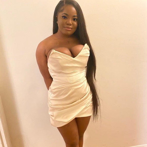 HOUSE OF CB 'Emanuela' Ivory Draped Ruched Mini Dress - Picture 10 of 16